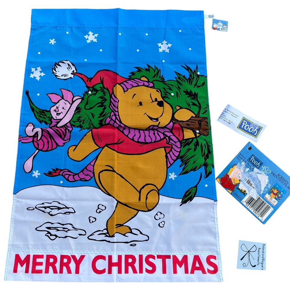 Pooh Disney Winnie the Pooh and Piglet Christmas Screen Printed Flag